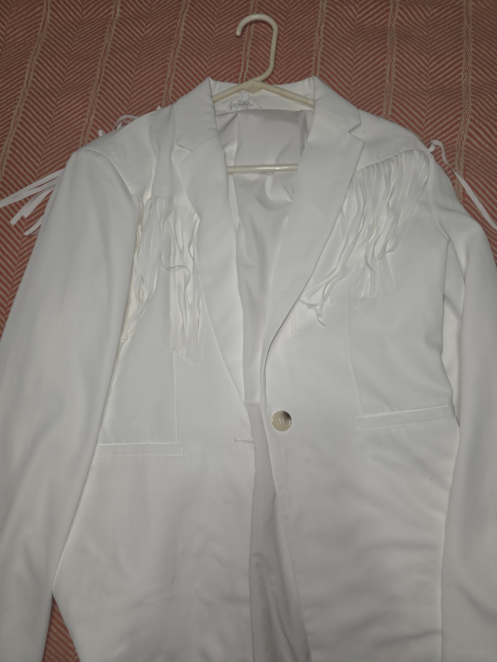 Women’s White Fringe Blazer Jacket - Single-Button Tailored Fit